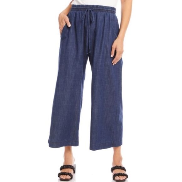 Karen Kane Bright and Beach CROPPED WIDE LEG DRAWSTRING Denim Pants - Picture 1 of 10